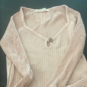 We The Free Blush Ribbed Buttoned Top